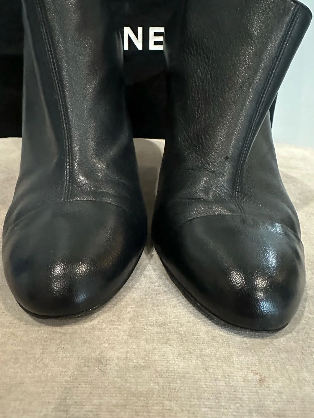 CHANEL Black Leather Heeled Ankle Boots